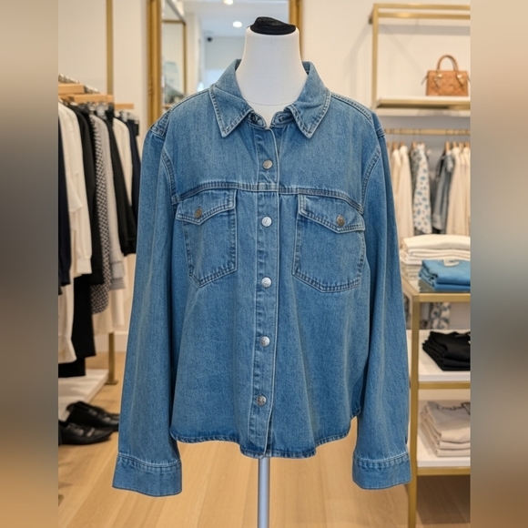 Express Denim Women's Jacket Blue XL Collared Pockets Button Front Lightweight - Picture 2 of 5